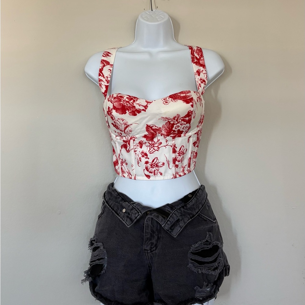 Fashion nova Red Floral Coquette Bustier Corset Top Size M